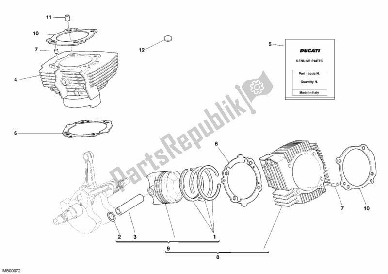 All parts for the Cylinder - Piston of the Ducati Monster S2R 1000 USA 2006
